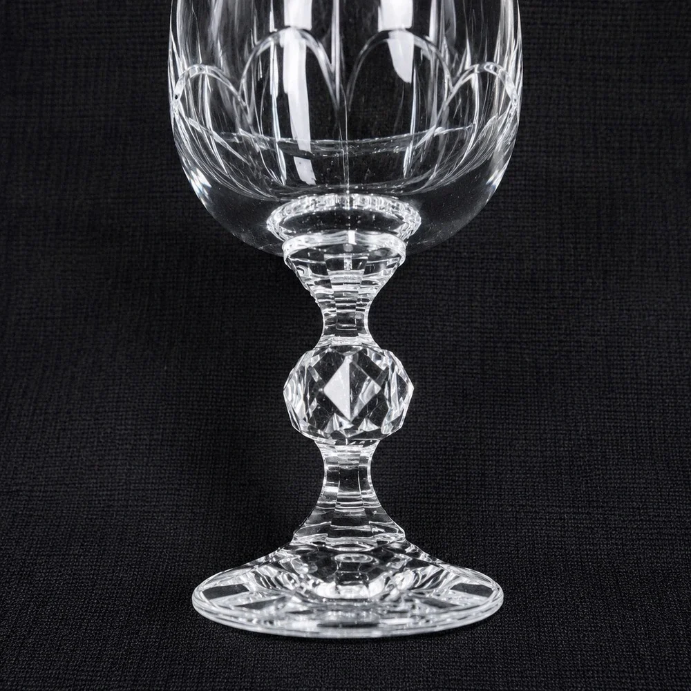 Crystalex Bohemian Crystal Belfast Pattern Wine Goblet Faceted Ball Stem